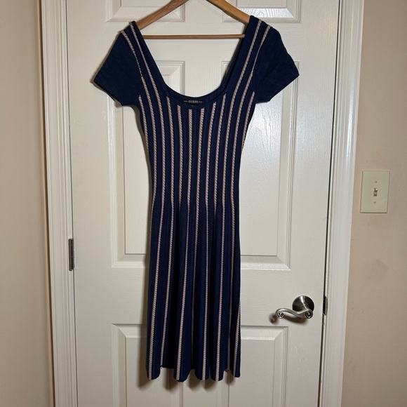 Guess Blue and Cream Striped Knit Flare Dress Size S - Picture 6 of 12